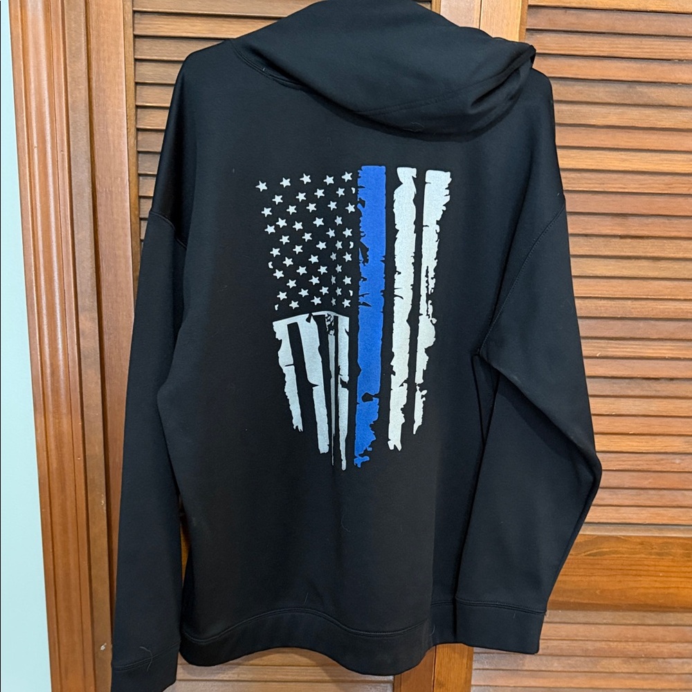 Gildan Black Hoodie with Blue Text - Picture 5 of 6